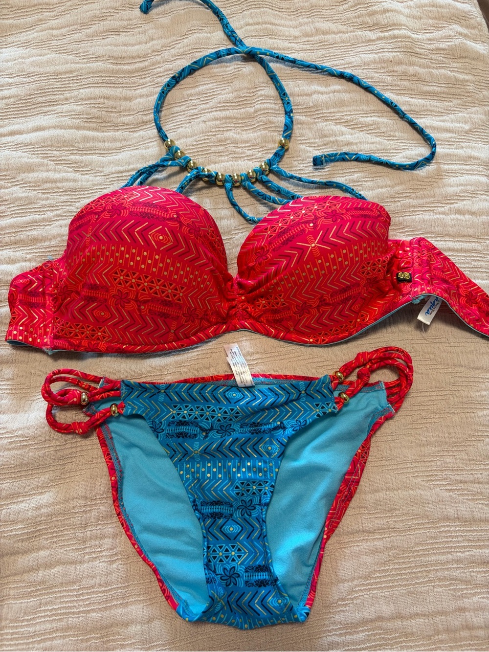 La Vie En Rose Pink & Turquoise Two-Piece Bikini Set